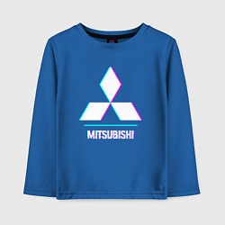 Лонгслив хлопковый детский Значок Mitsubishi в стиле glitch, цвет: синий
