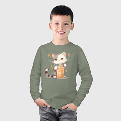 Лонгслив хлопковый детский Кот с латте, цвет: авокадо — фото 2