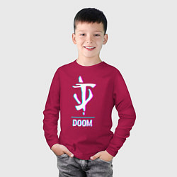 Лонгслив хлопковый детский Doom в стиле glitch и баги графики, цвет: маджента — фото 2