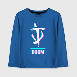 Лонгслив хлопковый детский Doom в стиле glitch и баги графики, цвет: синий
