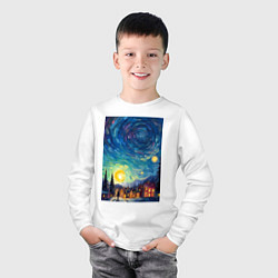 Лонгслив хлопковый детский Ночной пейзаж в стиле Ван Гога, цвет: белый — фото 2
