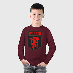 Лонгслив хлопковый детский Manchester logo, цвет: меланж-бордовый — фото 2