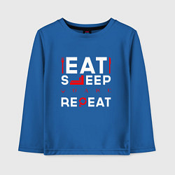 Лонгслив хлопковый детский Надпись eat sleep Quake repeat, цвет: синий