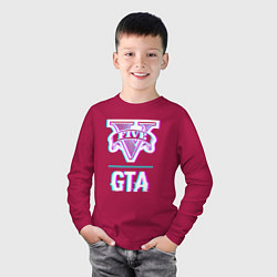 Лонгслив хлопковый детский GTA в стиле glitch и баги графики, цвет: маджента — фото 2