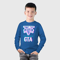 Лонгслив хлопковый детский GTA в стиле glitch и баги графики, цвет: синий — фото 2