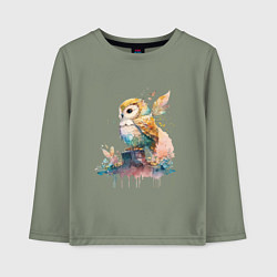 Лонгслив хлопковый детский Акварельная милая сова, цвет: авокадо