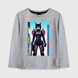 Лонгслив хлопковый детский Молодая кисуля - киберпанк - нейросеть, цвет: меланж