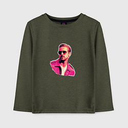 Детский лонгслив Райан Гослинг розовый арт