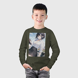 Лонгслив хлопковый детский Anime girl in town, цвет: меланж-хаки — фото 2