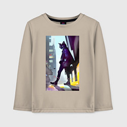 Лонгслив хлопковый детский Чёрный котяра на своём районе - Бронкс, цвет: миндальный