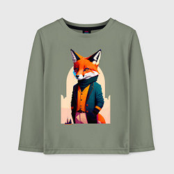 Лонгслив хлопковый детский Лис-модник - нейросеть, цвет: авокадо
