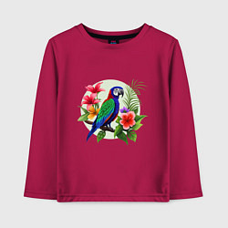 Лонгслив хлопковый детский Попугай среди цветов, цвет: маджента