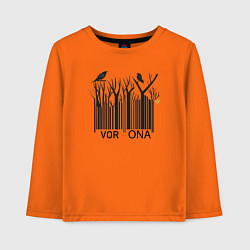 Лонгслив хлопковый детский Прикольный штрих-код из ветвей с воронами на ветка, цвет: оранжевый