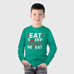 Лонгслив хлопковый детский Надпись eat sleep Hitman repeat, цвет: зеленый — фото 2