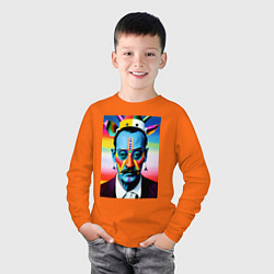 Лонгслив хлопковый детский Salvador Dali - pop art - neural network, цвет: оранжевый — фото 2