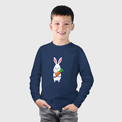 Лонгслив хлопковый детский Милый заяц с морковью, цвет: тёмно-синий — фото 2