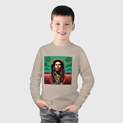 Лонгслив хлопковый детский Digital Art Bob Marley in the field, цвет: миндальный — фото 2