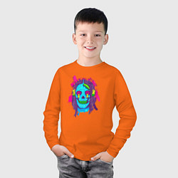 Лонгслив хлопковый детский Blue skull, цвет: оранжевый — фото 2