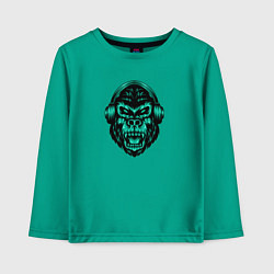 Лонгслив хлопковый детский Крутая горилла в наушниках, цвет: зеленый