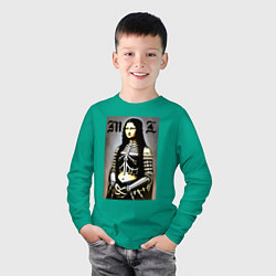Лонгслив хлопковый детский Мона Лиза - готика - нейросеть, цвет: зеленый — фото 2