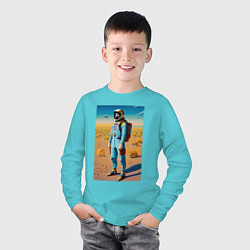 Лонгслив хлопковый детский Космонавт на планете синеглазых капибар, цвет: бирюзовый — фото 2