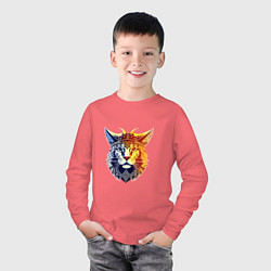 Лонгслив хлопковый детский Кот викинг, цвет: коралловый — фото 2
