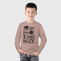 Лонгслив хлопковый детский Eat sleep fishing repeat, цвет: пыльно-розовый — фото 2