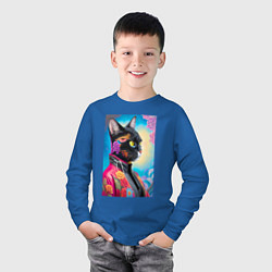 Лонгслив хлопковый детский Кисуля в модной куртке - нейросеть, цвет: синий — фото 2