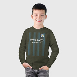 Лонгслив хлопковый детский Эрлинг Холанд Манчестер Сити форма 2324, цвет: меланж-хаки — фото 2