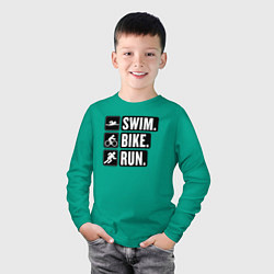 Лонгслив хлопковый детский Swim bike run, цвет: зеленый — фото 2