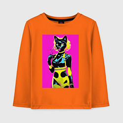 Лонгслив хлопковый детский Black cat - fashionista - pop art - neural network, цвет: оранжевый