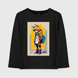 Лонгслив хлопковый детский Fox cub - urban style - neural network, цвет: черный