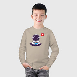 Лонгслив хлопковый детский Космонавт, кофе и сердечко, цвет: миндальный — фото 2