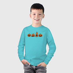 Лонгслив хлопковый детский Страшные тыквы хэллоуин, цвет: бирюзовый — фото 2