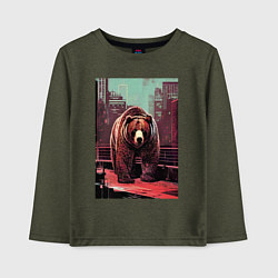 Лонгслив хлопковый детский Могучий медведь в большом городе, цвет: меланж-хаки