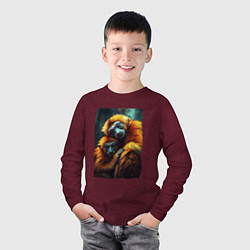 Лонгслив хлопковый детский Игрунковые обезьянки, цвет: меланж-бордовый — фото 2