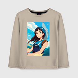 Лонгслив хлопковый детский Девочка и океан, цвет: миндальный