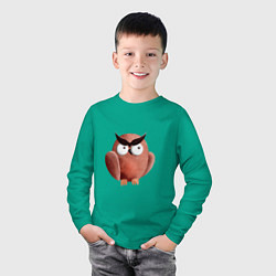 Лонгслив хлопковый детский Сердитая сова с круглыми глазами, цвет: зеленый — фото 2