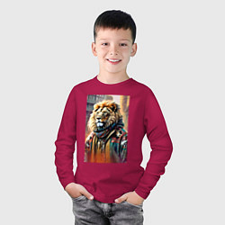 Лонгслив хлопковый детский Лев в драной куртке - хиппи, цвет: маджента — фото 2