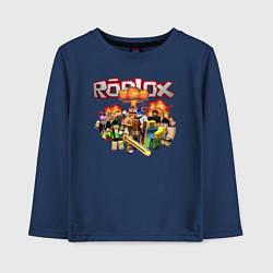Лонгслив хлопковый детский Роблокс на фоне взрыва roblox, цвет: тёмно-синий