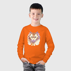 Лонгслив хлопковый детский Теплый кот, цвет: оранжевый — фото 2