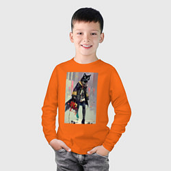 Лонгслив хлопковый детский Чёрная кисуля - городская модница - живопись, цвет: оранжевый — фото 2