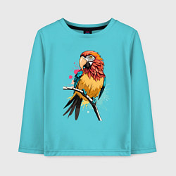 Лонгслив хлопковый детский Акварельный попугай, цвет: бирюзовый