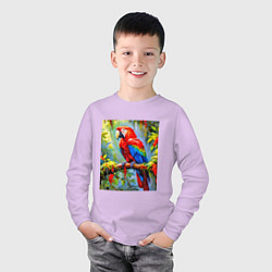 Лонгслив хлопковый детский Яркий красный ара, цвет: лаванда — фото 2