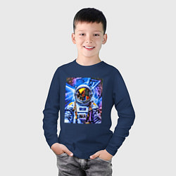 Лонгслив хлопковый детский Космонавт и свечение, цвет: тёмно-синий — фото 2