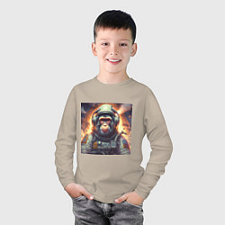 Лонгслив хлопковый детский Обезьяна космонавт, цвет: миндальный — фото 2