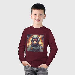 Лонгслив хлопковый детский Обезьяна космонавт, цвет: меланж-бордовый — фото 2