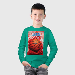 Лонгслив хлопковый детский Баскетбольный мяч nba, цвет: зеленый — фото 2