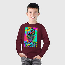 Лонгслив хлопковый детский Cool skull - pop art - vogue, цвет: меланж-бордовый — фото 2