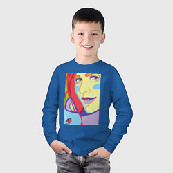 Лонгслив хлопковый детский Яркий женский портрет в стиле поп-арт, цвет: синий — фото 2